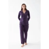 MARSiLYAN- Kadın Mor Düğmeli Yaka Detaylı Desenli Pamuklu Pijama Takımı
