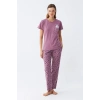 MARSiLYAN- Kadın Mor Patili Tavşan Baskılı Cepli Pijama Takımı