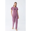 MARSiLYAN- Kadın Mor Yıldız Desenli Penye Kısa Kol Pijama Takımı