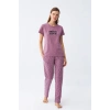 MARSiLYAN- Kadın Mor Yıldız Desenli Penye Kısa Kol Pijama Takımı