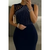 MARSiLYAN- Kadın Omuz çoklu Askılı önü Taş Işlemeli Balık Kesim Janjan Krep Maxi Boy Elbise