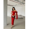 MARSiLYAN- Kadın Omuz Dekolte Kurdele Detay Uzun Krep Elbise