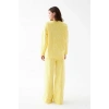 MARSiLYAN- Kadın Oversize Sarı Desenli Pamuklu Kalın Pijama Takımı