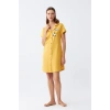 MARSiLYAN- Kadın Pamuk Penye Kısa Kol Düğmeli Sarı Tunik Gecelik