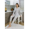 MARSiLYAN- Kadın Pamuk Penye Önden Düğmeli Uzun Kol Pijama Takım Gri