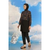 MARSiLYAN- Kadın Pantolonlu Desenli Tam Tesettür Mayo Siyah