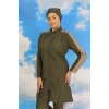 MARSiLYAN- Kadın Pantolonlu Kolu Şeritli Tam Tesettür Mayo Haki