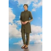 MARSiLYAN- Kadın Pantolonlu Kolu Şeritli Tam Tesettür Mayo Haki