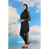 MARSiLYAN- Kadın Pantolonlu Kolu Şeritli Tam Tesettür Mayo Lacivert