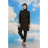 MARSiLYAN- Kadın Pantolonlu Kolu Şeritli Tam Tesettür Mayo Siyah