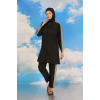 MARSiLYAN- Kadın Pantolonlu Kolu Şeritli Tam Tesettür Mayo Siyah