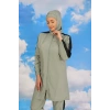 MARSiLYAN- Kadın Pantolonlu Kolu Şeritli Tam Tesettür Mayo Su Yeşili
