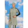 MARSiLYAN- Kadın Pantolonlu Kolu Şeritli Tam Tesettür Mayo Su Yeşili