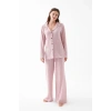 MARSiLYAN- Kadın Pembe Önden Düğmeli Rahat Kesim Pijama Takımı – Günlük Ev Giyim Seti