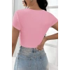 MARSiLYAN- Kadın Pembe Yarım Kol Düz Yaka Crop Top Bluz