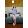 MARSiLYAN- Kadın Penye Uzun Kol Pijama Takım Gri