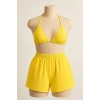 MARSiLYAN- Kadın Sarı Şortlu Belden ve Boyundan Bağlamalı Bikini Takımı