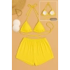 MARSiLYAN- Kadın Sarı Şortlu Belden ve Boyundan Bağlamalı Bikini Takımı