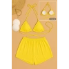 MARSiLYAN- Kadın Sarı Şortlu Belden ve Boyundan Bağlamalı Bikini Takımı