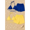 MARSiLYAN- Kadın Sarı ve Mavi Şortlu Belden ve Boyundan Bağlamalı Bikini Takımı