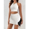 MARSiLYAN- Kadın Sıfır Kol Crop Mini Etek Ikili Triko Takım