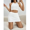 MARSiLYAN- Kadın Sıfır Kol Crop Mini Etek Ikili Triko Takım