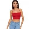 MARSiLYAN-  Kadın Sırtı Açık Kırmızı Belden Bağlamalı Crop Büstiyer TG275441-K