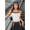 MARSiLYAN- Kadın Siyah Beyaz Çift Renk Çapraz Askılı Crop Top Bluz