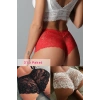 MARSiLYAN- Kadın Siyah Beyaz Kırmızı 3lü Paket Dantel Tanga Şort Külot