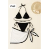 MARSiLYAN- Kadın Siyah Beyaz Pareolu Yandan ve Boyundan Bağlamalı 3lü Bikini Takımı
