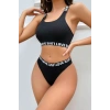 MARSiLYAN- Kadın Siyah Çapraz Sırt ve Love Lastik Detaylı Sütyen Külot Takım