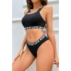 MARSiLYAN- Kadın Siyah Çapraz Sırt ve Love Lastik Detaylı Sütyen Külot Takım