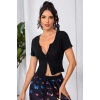 MARSiLYAN- Kadın Siyah Çift Fermuarlı Yarım Kol Crop Top Bluz