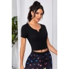 MARSiLYAN- Kadın Siyah Çift Fermuarlı Yarım Kol Crop Top Bluz