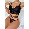 MARSiLYAN- Kadın Siyah Çift Sıra Çapraz Askılı Cut-Out Tanga Detaylı Şık Takım