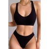 MARSiLYAN- Kadın Siyah Desteksiz Seamless Tangalı İç Çamaşır Takımı