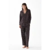 MARSiLYAN- Kadın Siyah Düğmeli Kalp Desenli Pamuklu Pijama Takımı