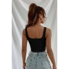 MARSiLYAN- Kadın Siyah Kalın Askılı Crop Top Büstiyer