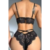 MARSiLYAN- Kadın Siyah Kalp Tokalı Çapraz Lastik Detaylı Dantel İç Çamaşır Takımı