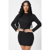 MARSiLYAN- Kadın Siyah Kaşkorse Balıkçı Yaka Uzun Kollu Bodycon Mini Elbise
