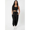 MARSiLYAN- Kadın Siyah Kaşkorse Cepli Jogger Eşofman Altı ve Crop Top Bluz