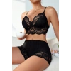 MARSiLYAN- Kadın Siyah Kaşkorse ve Dantel Detaylı Şortlu Gecelik Takım