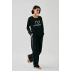 MARSiLYAN- Kadın Siyah Manifest Oversize 2 İplik Eşofman Ev Giyim Takımı