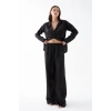 MARSiLYAN- Kadın Siyah Oversize Saten Pijama Takımı – Rahat Kesim Şık Ev Giyim Seti