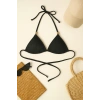 MARSiLYAN- Kadın Siyah Pedli Üçgen Bikini Üstü Halter Bağlamalı Aksesuarlı