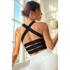 MARSiLYAN- Kadın Siyah Sırtı Çapraz Lastik Detaylı Crop Top Bluz