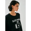 MARSiLYAN- Kadın Siyah Sleep Mode ON Oversize 2 İplik Eşofman Ev Giyim Takımı