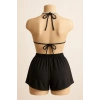 MARSiLYAN- Kadın Siyah Şortlu Belden ve Boyundan Bağlamalı Bikini Takımı