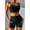 MARSiLYAN- Kadın Siyah Şortlu Kaşkorse Gecelik Takım