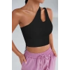 MARSiLYAN- Kadın Siyah Tek Omuz Cut Out Detaylı Crop Top Bluz